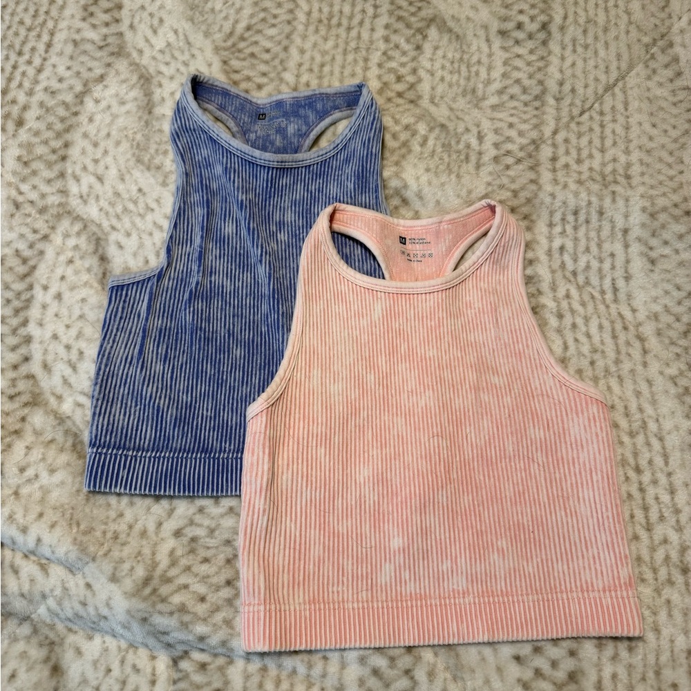 Blue and Pink Ribbed Tank Tops